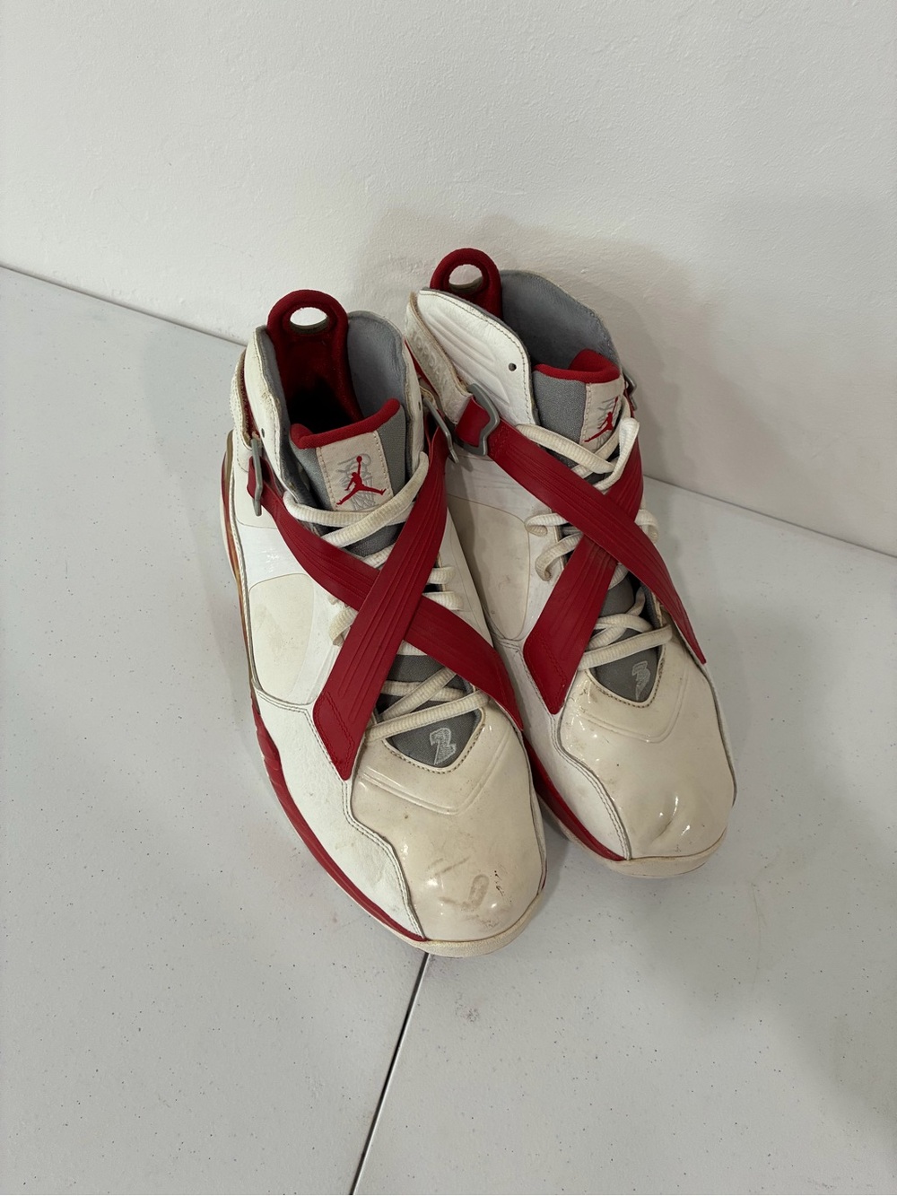 Jordan 8.0 White Varsity Red Grey 467807-101 Men's Size 13 Basketball Shoes